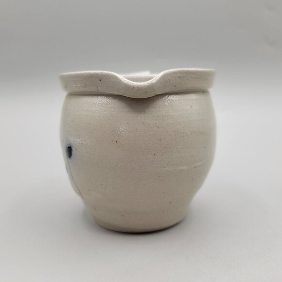Handmade Salt Glaze Creamer Blue Floral Design Ceramic - Picture 2 of 6